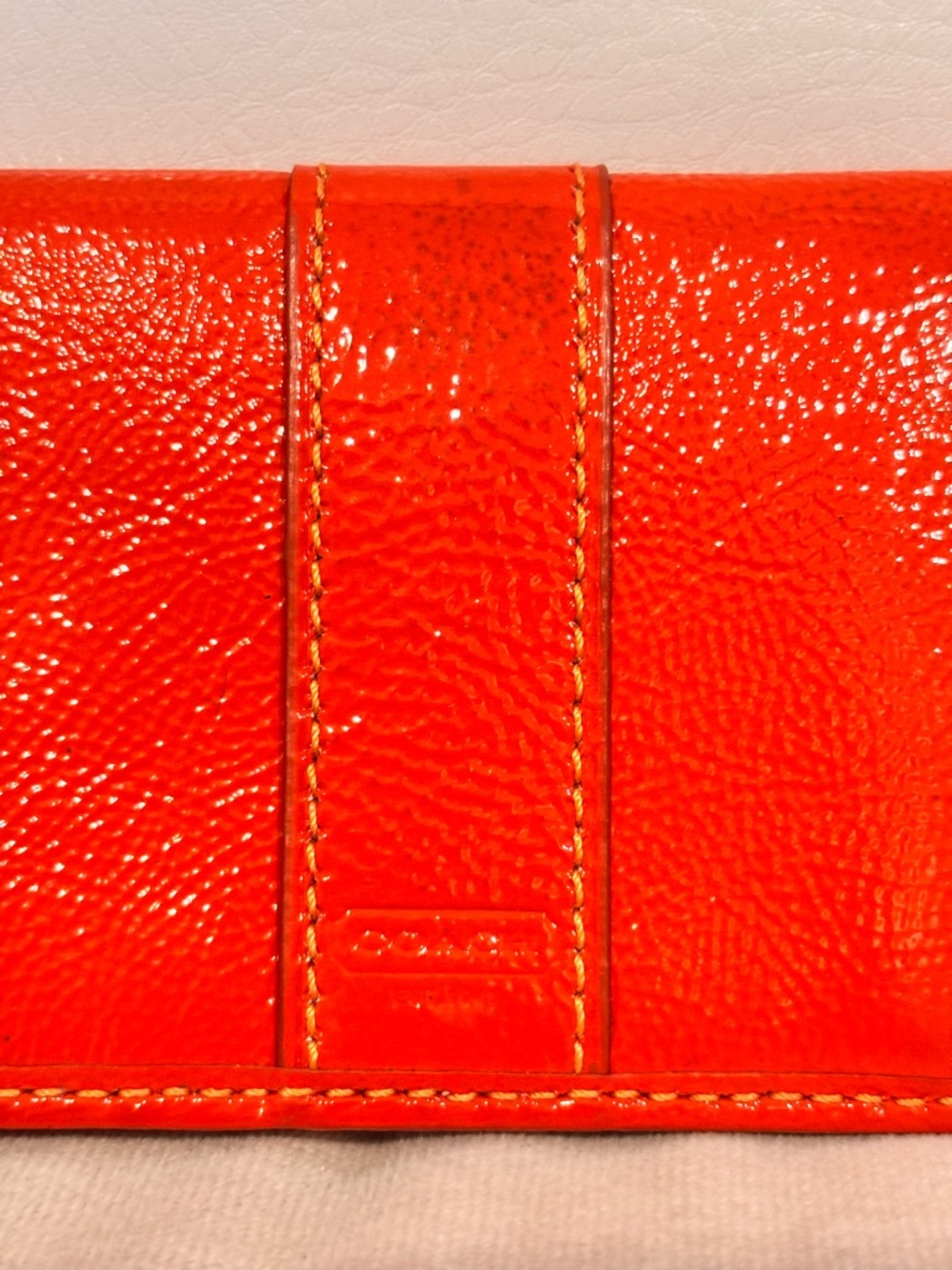 Coach Bright Orange Pebbled Leather Key & Card Holder - Picture 2 of 11
